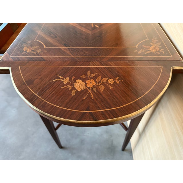 Late 19th Century Italian Classic Walnut Marquetry Desk Writing Table With Two Leafs For Sale - Image 12 of 12