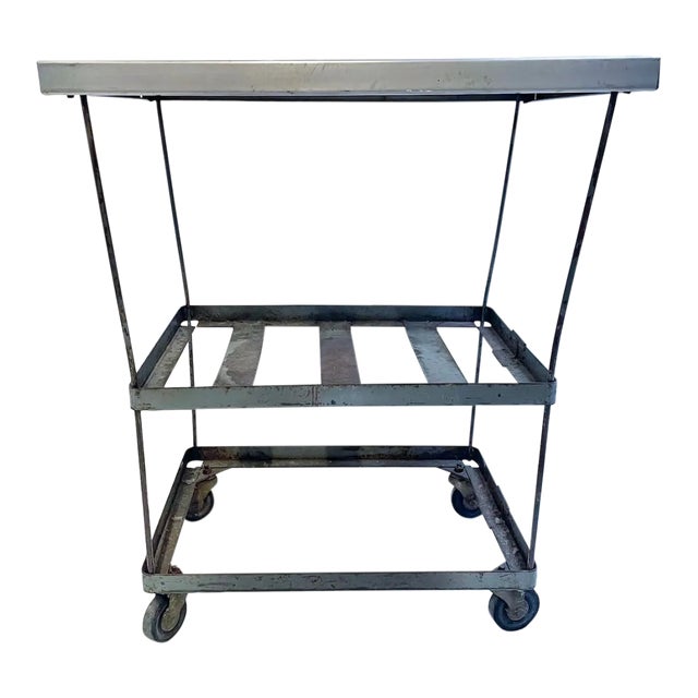 Vintage Industrial Steel Table on Casters For Sale