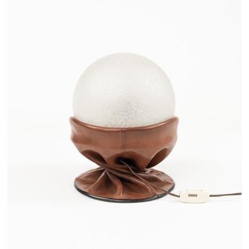 Midcentury Table Lamp in Brown Leather and Frosted Glass by Nova Tecno, 1970s For Sale - Image 12 of 16