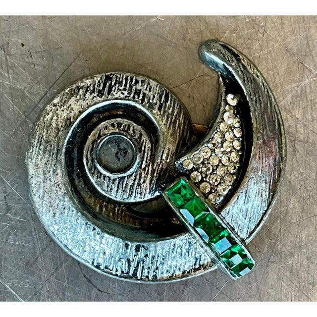Vintage Silver Spiral Brooch With Green Detail For Sale - Image 11 of 12