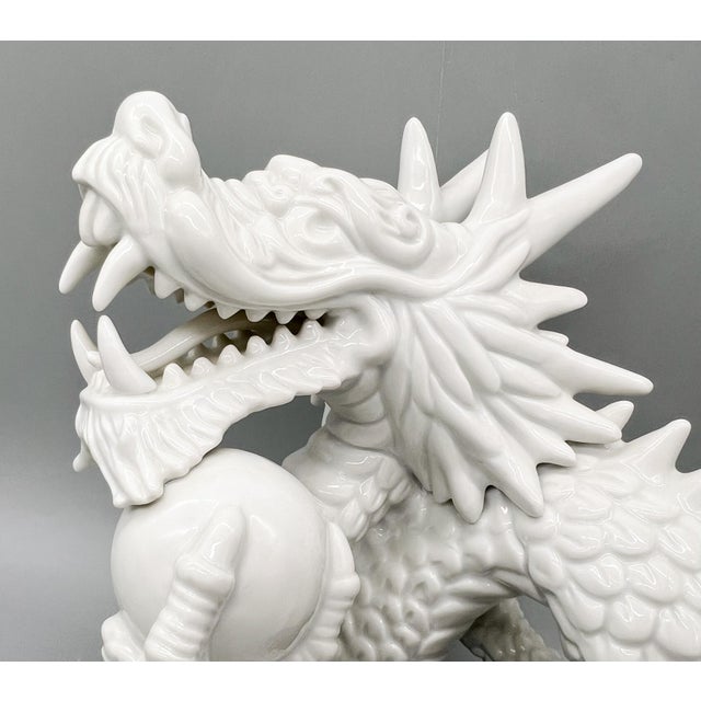 Chinoiserie Large 20th Century Blanc De Chine Fitz and Floyd Chinoiserie Dragon Figurine For Sale - Image 3 of 12