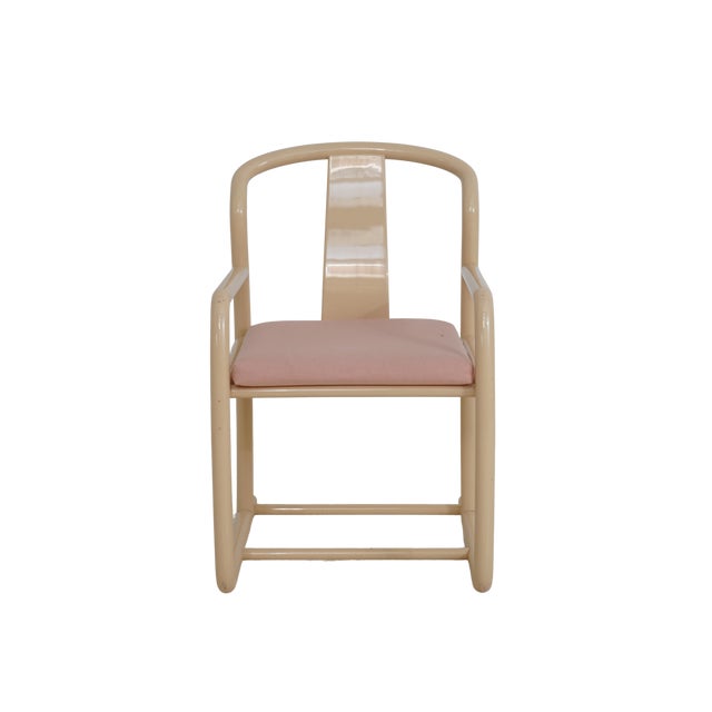- 34.5"h, 24.5"w, 26.5"d, 19.5" seat height - Lacquer, plastic, pink cottonblend upholstery - Removable cushions - Sold as...