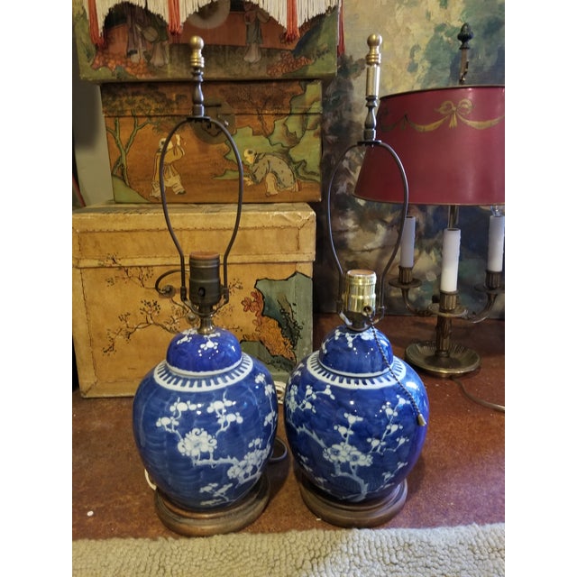 Pair Of Blue And White Chinese Ginger Jar Lamps Chairish