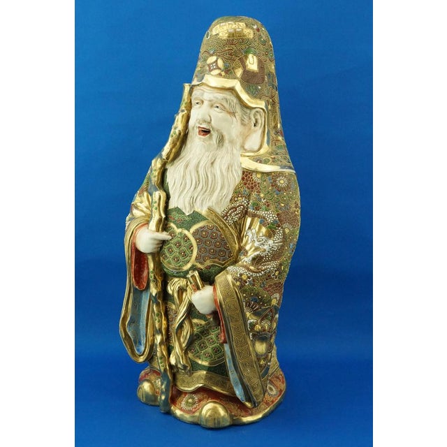 Large 19th Century Meiji Period Porcelain Sculpture of a Holy Monk from Satsuma, Japan, Late 1800s For Sale - Image 3 of 18