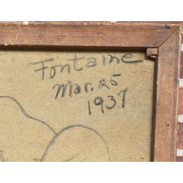 Burnt Umber 1937 Oil on Canvas Signed Fontaine (Paul Fontaine) Musicians Orchestra Onstage - Possible Carnegie Hall Nyc For Sale - Image 8 of 10