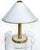 Offered for sale is a 1984 Italian Glass and brass table lamp by F. Fabbian. The base and shade are glass with brass trim...