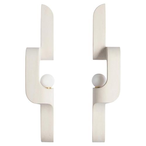 White Serpentine Sconces in Saint Raphael Limestone by Farrah Sit, Set of 2 For Sale - Image 8 of 8