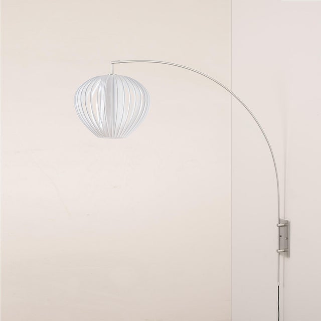 2020s Bloom Sphere Arc Lamp - Satin Nickel, White Satin Steel Shade, Dimmable, Modern Design For Sale - Image 5 of 6