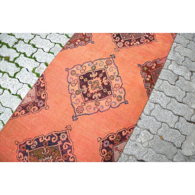 Orange 1960s Orange Pastel Anatolian Handmade Runner Carpet For Sale - Image 8 of 11
