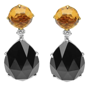 18K White and Yellow Gold 1/5 Cttw Diamond with Round Yellow Citrine and 20x15mm Pear Cut Black Onyx