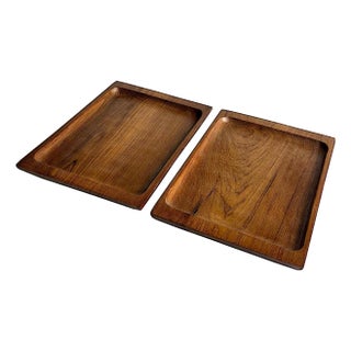 Vintage Hand-Carved Teak Wood Trays, a Pair For Sale
