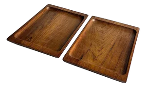 Vintage Hand-Carved Teak Wood Trays, a Pair
