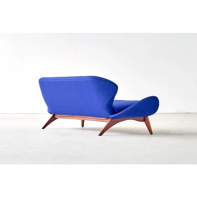 Blue Raf Simons Fabric & Walnut Sofa by Luigi Tiengo for Cimon, 1963 For Sale - Image 9 of 11