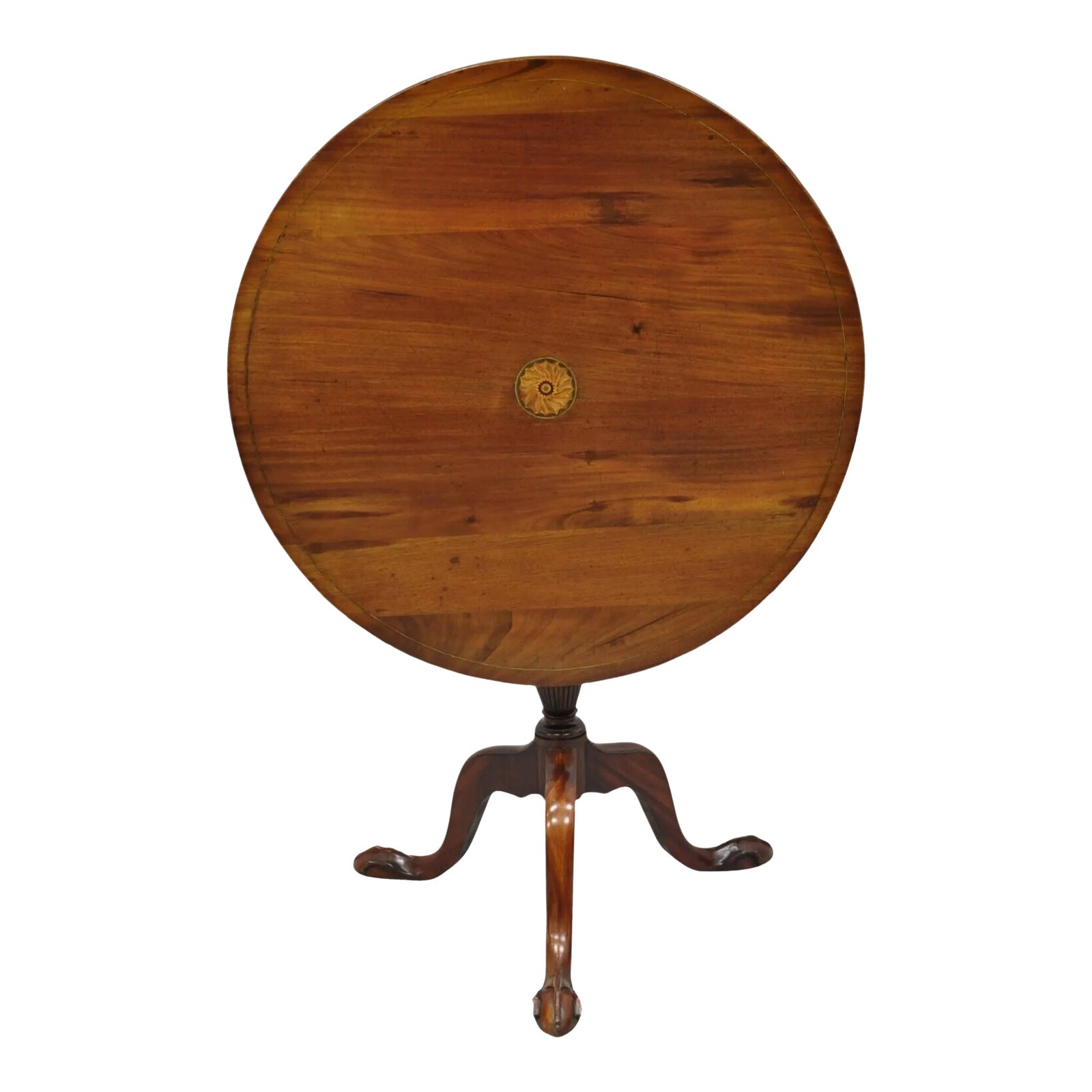 Antique Chippendale Style Round Tilt Top Pinwheel Inlay Ball and Claw ...