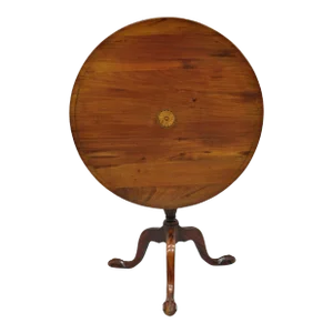 Antique Chippendale Style Round Tilt Top Pinwheel Inlay Ball and Claw Side Table