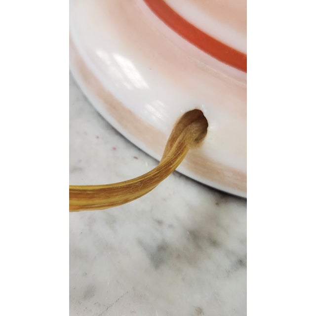 1940s Mid-Century Modern Hand-Painted Iris Satin Glass Table Lamp in Blush Pink With Brass Hardware For Sale - Image 15 of 17