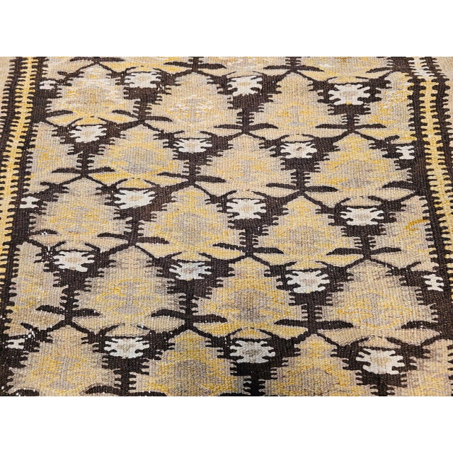 Persian Vintage Persian Qazvin Tribal Kilim Runner, Handwoven Wool, Allover Paisley Pattern, Tan & Brown, 3x11 For Sale - Image 3 of 18