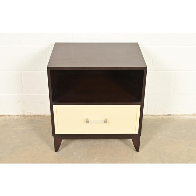 A gorgeous two-tone Modern Hollywood Regency style nightstand or side table In the manner of Barbara Barry By Kindel...
