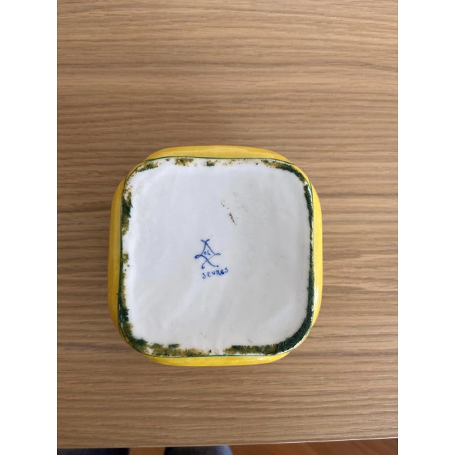 Yellow Antique French Handpainted Sevres-Style Porcelain Keepsake Box With Ormolu Clasp For Sale - Image 8 of 9