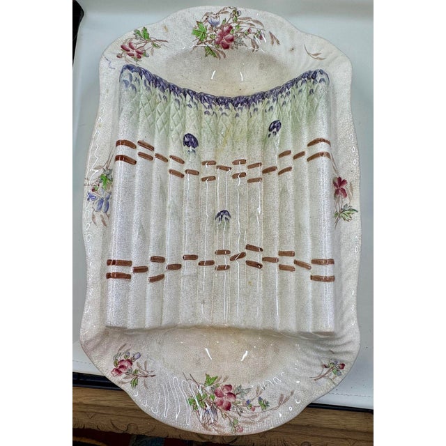 Antique 19th Century Ceramic Asparagus Serving Tray With Hand Painted Floral Designs For Sale - Image 11 of 12