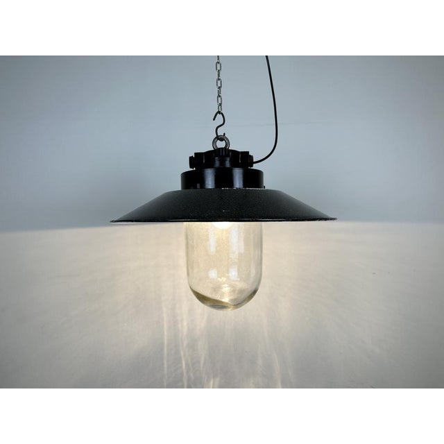 Industrial Grey Enamel Factory Hanging Lamp, 1960s For Sale - Image 12 of 14