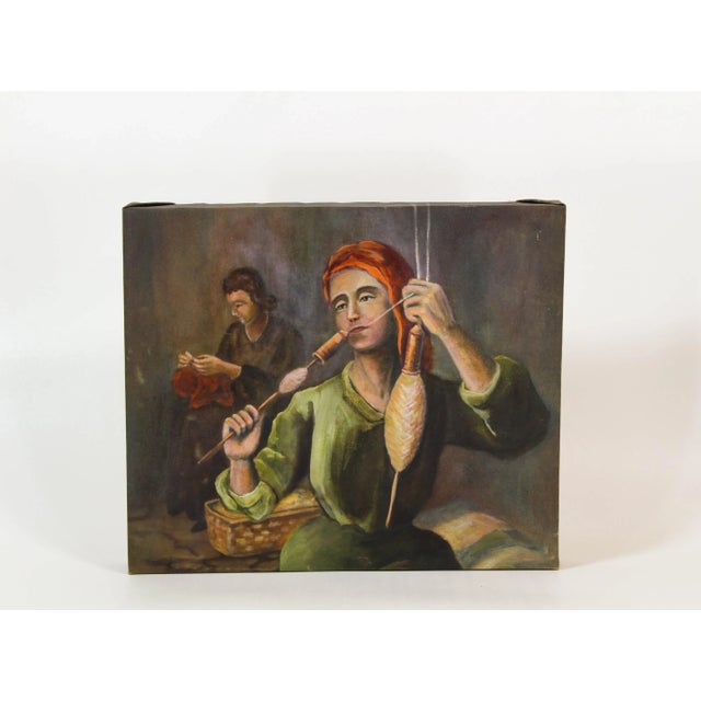 Mid century oil painting of Madonna weaving beautiful earthy tones and nicely executed. please see pictures for details...