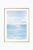 Minimalist coastal artwork featuring a soft ocean horizon with layered blue tones and gentle atmospheric haze. Subtle...