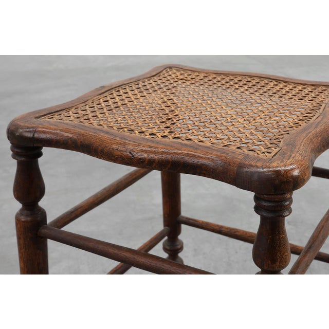 Wood Antique French Wooden Stool with Cane Seat, 19th Century For Sale - Image 7 of 11