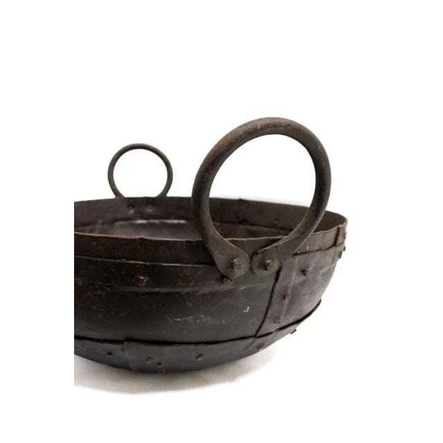 Vintage Round Hand Hammered Metal Bowl W/ Two Handles For Sale - Image 6 of 10