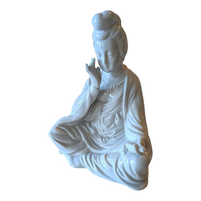 Vintage Mid-Century Blanc De Chine Seated Asian Woman For Sale