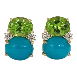 Christina Addison Medium Gum Drop Peridot Turquoise Diamonds Earrings