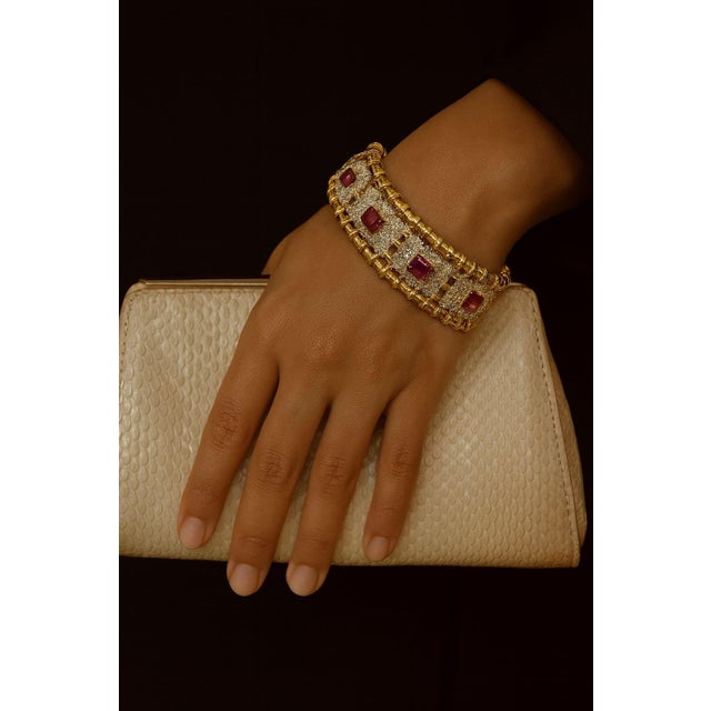 Gemstone Bochic "Vintage Retro" Natural Rubies & Diamonds Set In 18K Gold & Silver For Sale - Image 7 of 18