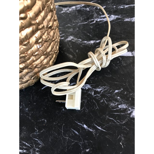 1960s 1960s Gold Painted Raffia Table Lamp With Black Shade For Sale - Image 5 of 10