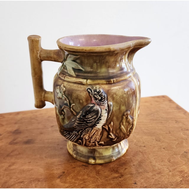 Late 19th Century 19th Century Majolica Jug With Birds and Bamboo Handle For Sale - Image 5 of 10