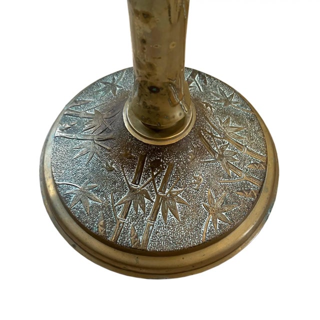 1960s French Faux Bamboo Floor Lamp with Decorated Base, 1960s For Sale - Image 5 of 5