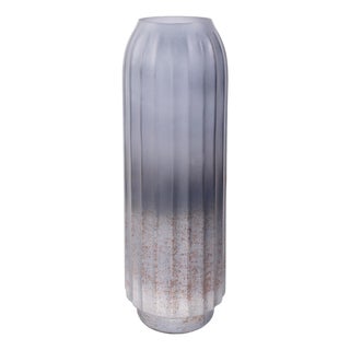 Cool Ice Blue Ribbed Cylindrical Vessel For Sale