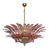 Murano Style Chandelier Ceiling Light Original Palmette, Two Levels, 82 Pink Glasses For Sale