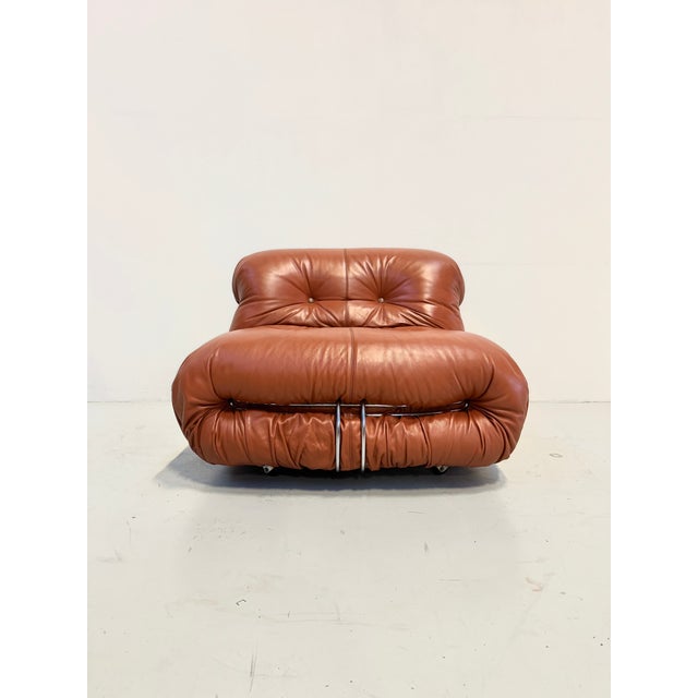 Mid-Century Modern Vintage Italian Soriana Chair in Original Cognac Leather by Afra & Tobia Scarpa for Cassina, 1960s For Sale - Image 3 of 18