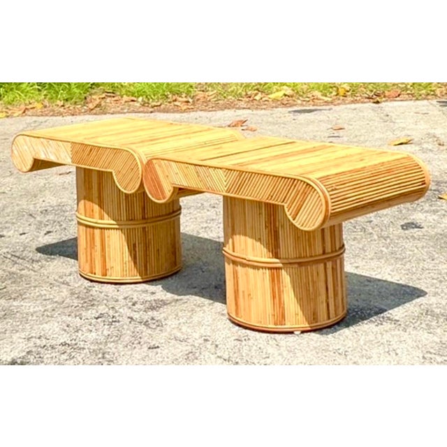 Tan Vintage Boho Pencil Reed Column Side Tables - A Pair For Sale - Image 8 of 8