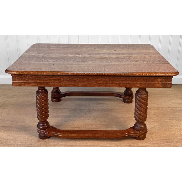 Antique Traditional Oak Barley Twist Rectangle Low Cocktail Coffee Table For Sale - Image 4 of 10