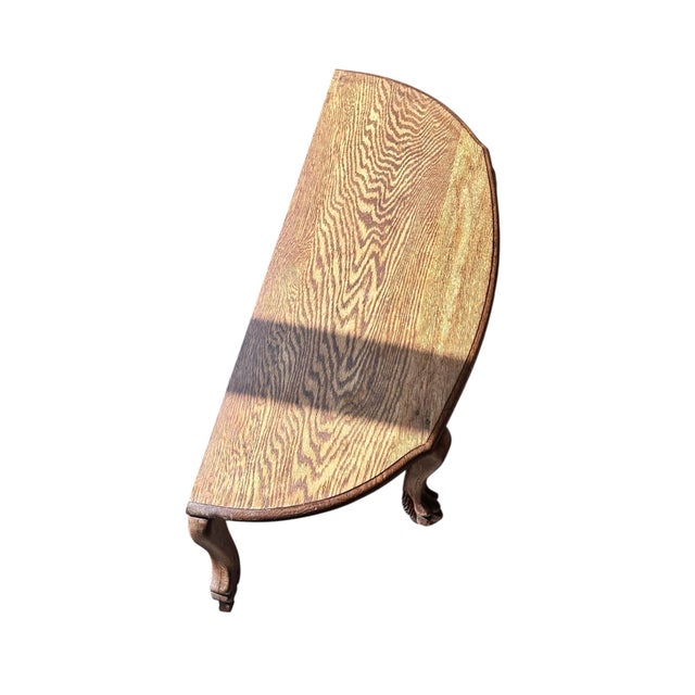 Antique Tiger Oak Demilune Table on Casters For Sale - Image 4 of 7