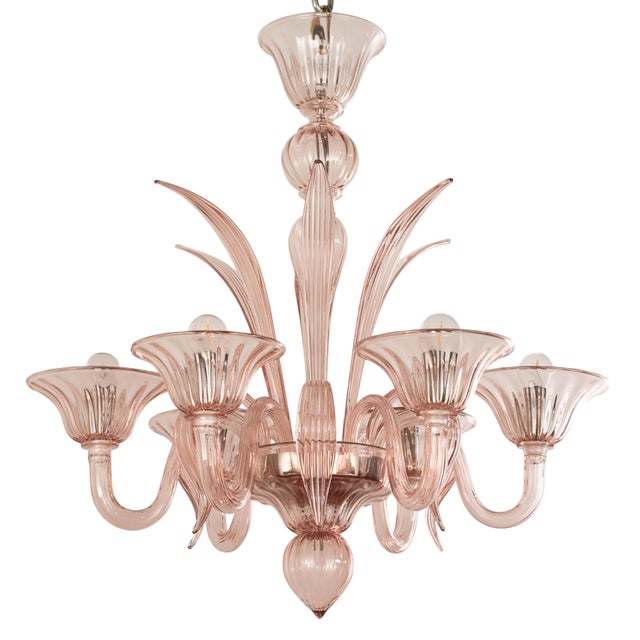Handmade Cipria Pink Murano Glass Six-Light Chandelier, Italy, 1980s For Sale - Image 12 of 12