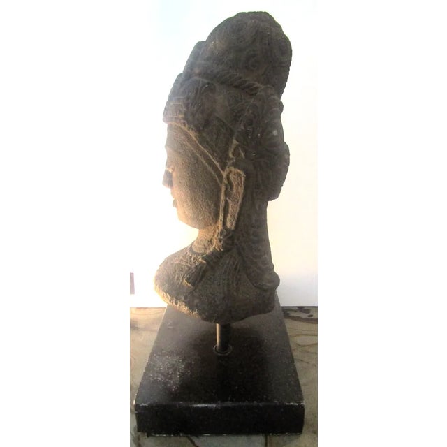 Antique Large Tibetan Stone Sculpture Depicting a Buddhist Bodhisattva Bust 25" For Sale In Miami - Image 6 of 10