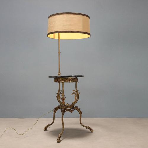 Antique Floor Lamp with Coffee Table in Bronze and Marble, Italy, 20th Century For Sale - Image 4 of 13