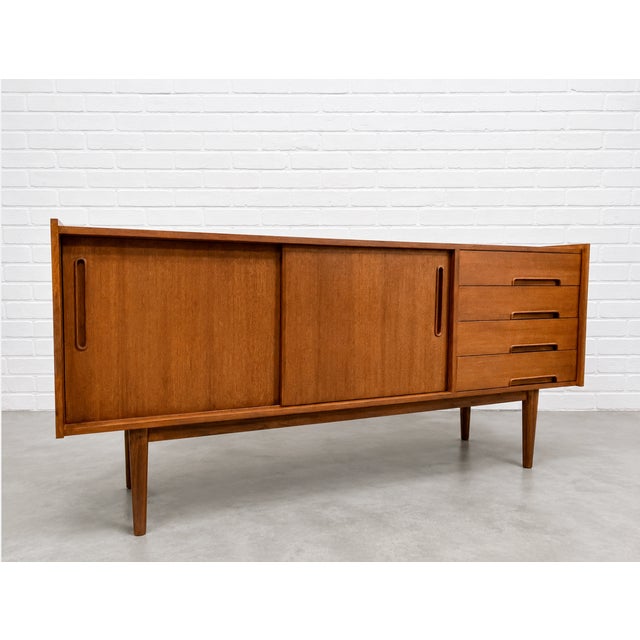 Wood Mid Century Modern Styled Handmade Teak Credenza | Danish Media Stand Sideboard For Sale - Image 7 of 12