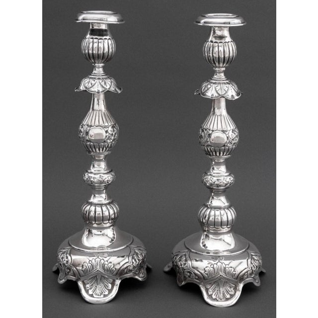 Russian Judaica Sterling Silver Candlesticks, Pair For Sale - Image 4 of 6