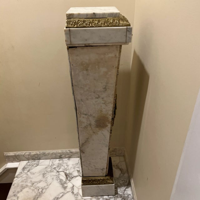 Blush French Antique Marble Pedestal With Ornate Bronze Motifs For Sale - Image 8 of 10