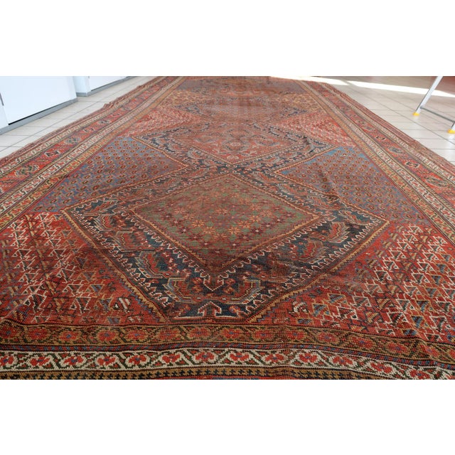 Late 19th Century 1880s, Handmade Antique Persian Khamseh Distressed Rug 6.8' X 16.6' For Sale - Image 5 of 12