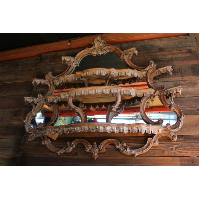 Antique French Rococo Revival Carved Wood Étagère Wall Shelf With Mirror For Sale - Image 4 of 18