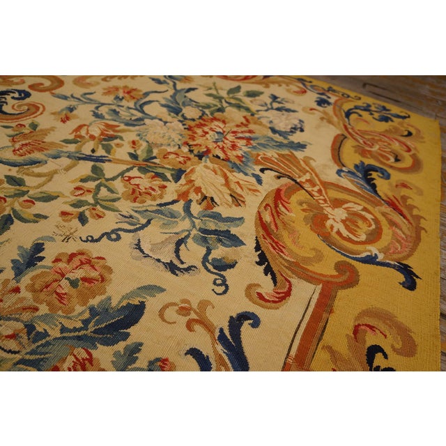 1700s Ivory Yellow Floral Antique French Tapestry Rug 3' X 6' Flatweave Wool Silk Carpet For Sale In New York - Image 6 of 9